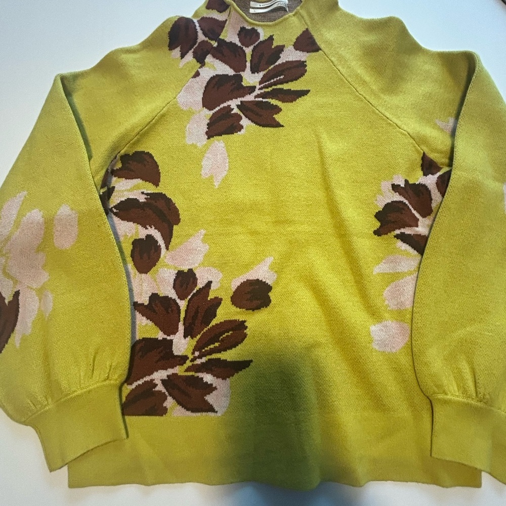 Anthropologie Yellow and Brown Floral Sweater
